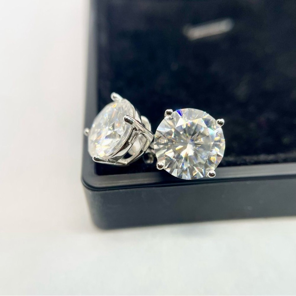 20 Carat Round Moissanite Earrings 925 Silver 18K White Gold Rare Huge Jewelry